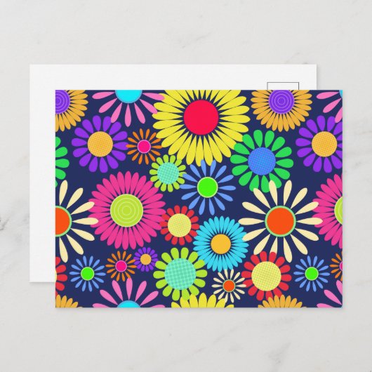 Retro Daisy Flower Sixties Surface Pattern Briefkaart (Voorkant / Achterkant)