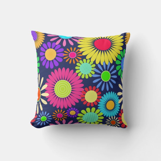 Retro Daisy Flower Sixties Surface Pattern Kussen (Voorkant)