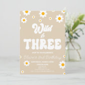 Retro Daisy Flower Wild & Drie 3e Verjaardagsfeest Kaart (Staand voorkant)