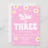 Retro Daisy Flower Wild & Drie 3e Verjaardagsfeest Kaart (Voorkant)