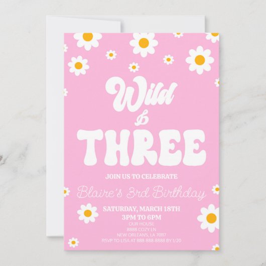 Retro Daisy Flower Wild & Drie 3e Verjaardagsfeest Kaart (Voorkant)