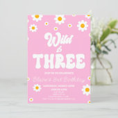 Retro Daisy Flower Wild & Drie 3e Verjaardagsfeest Kaart (Staand voorkant)