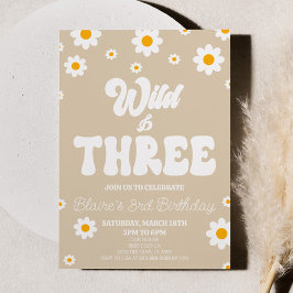 Retro Daisy Flower Wild & Drie 3e Verjaardagsfeest Kaart