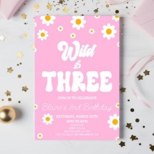 Retro Daisy Flower Wild & Drie 3e Verjaardagsfeest Kaart