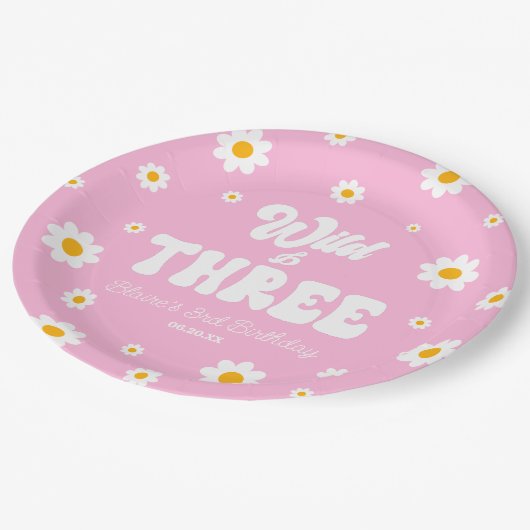 Retro Daisy Flower Wild & Drie 3e Verjaardagsfeest Papieren Bordje (Gekanteld)