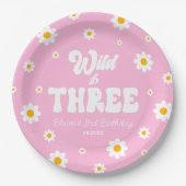 Retro Daisy Flower Wild & Drie 3e Verjaardagsfeest Papieren Bordje (Voorkant)