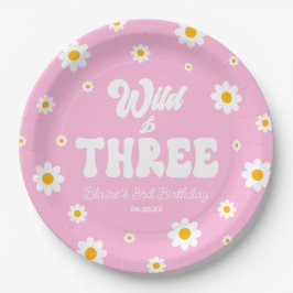 Retro Daisy Flower Wild & Drie 3e Verjaardagsfeest Papieren Bordje
