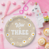 Retro Daisy Flower Wild & Drie 3e Verjaardagsfeest Papieren Bordje (Feest)