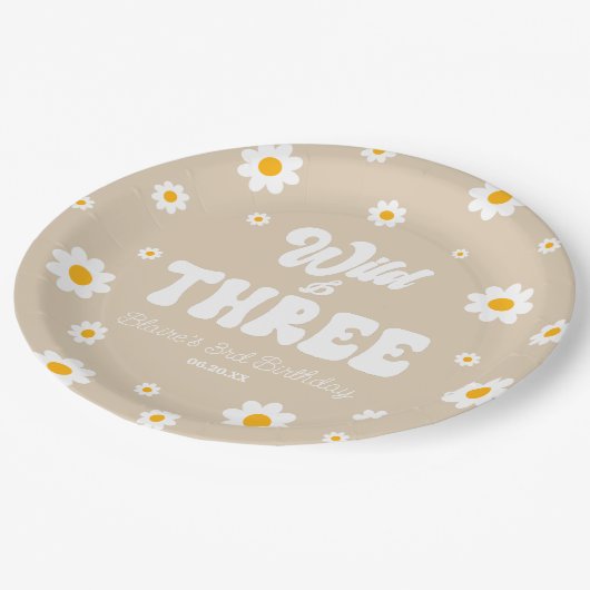 Retro Daisy Flower Wild & Drie 3e Verjaardagsfeest Papieren Bordje (Gekanteld)