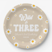 Retro Daisy Flower Wild & Drie 3e Verjaardagsfeest Papieren Bordje (Voorkant)