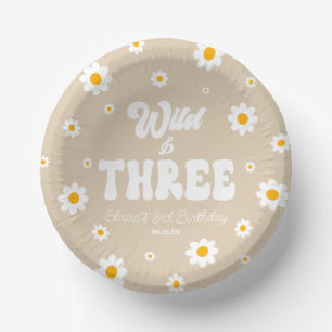 Retro Daisy Flower Wild & Drie 3e Verjaardagsfeest Papieren Kommen