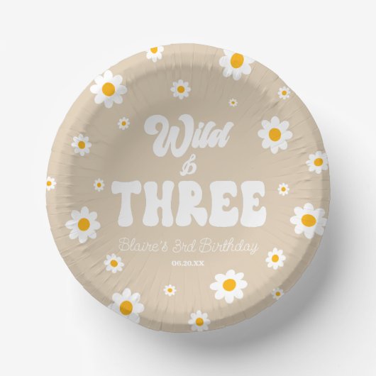 Retro Daisy Flower Wild & Drie 3e Verjaardagsfeest Papieren Kommen (Voorkant)