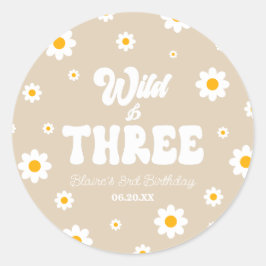 Retro Daisy Flower Wild & Drie 3e Verjaardagsfeest Ronde Sticker