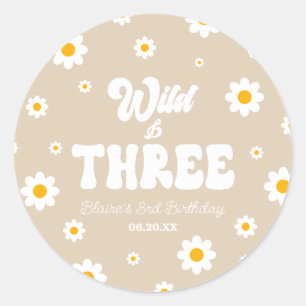 Retro Daisy Flower Wild & Drie 3e Verjaardagsfeest Ronde Sticker