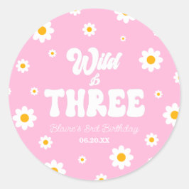 Retro Daisy Flower Wild & Drie 3e Verjaardagsfeest Ronde Sticker