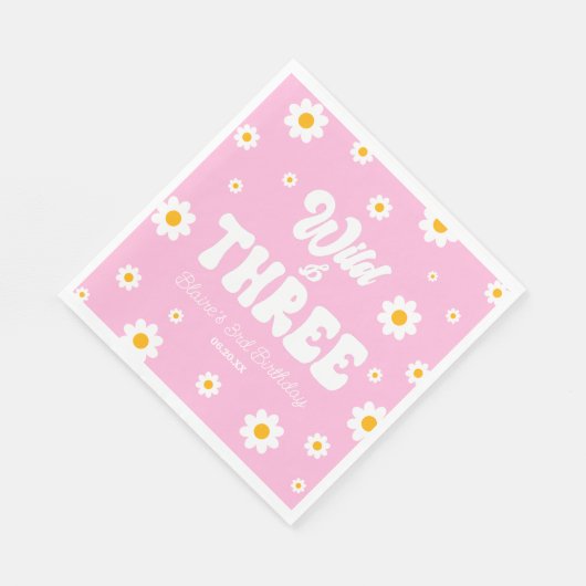 Retro Daisy Flower Wild & Drie 3e Verjaardagsfeest Servet (Hoek)