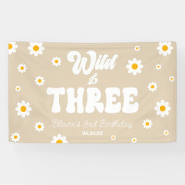 Retro Daisy Flower Wild & Drie 3e Verjaardagsfeest Spandoek
