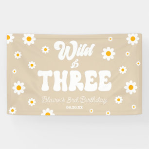 Retro Daisy Flower Wild & Drie 3e Verjaardagsfeest Spandoek