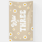Retro Daisy Flower Wild & Drie 3e Verjaardagsfeest Spandoek (Verticaal)