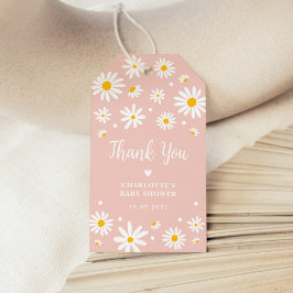 Retro Daisy Flowers Blush Roze Baby shower Cadeaulabel