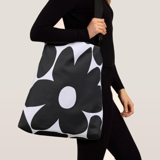Retro Daisy Flowers in Black & White #1 #floral Crossbody Tas (Dichtbij)