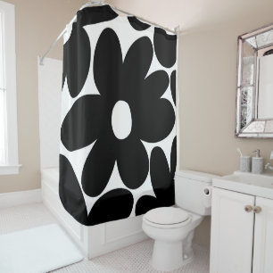 Retro Daisy Flowers in Black & White #1 #floral Douchegordijn