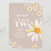 Retro Daisy Flowers Second Birthday Party Kaart (Voorkant / Achterkant)