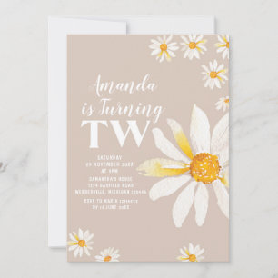 Retro Daisy Flowers Second Birthday Party Kaart