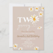 Retro Daisy Flowers Two Groovy Birthday Party Kaart (Voorkant)