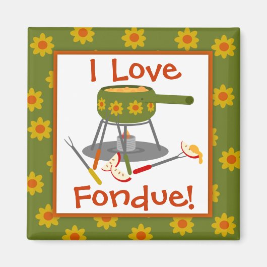 Retro Daisy Fondue Pot I Love Fondue Magneet (Voorkant)
