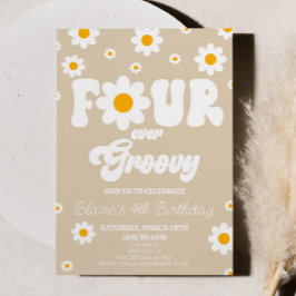 Retro Daisy Four Ever Groovy 4e verjaardagsfeestje Kaart