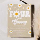 Retro Daisy Four Ever Groovy 4e verjaardagsfeestje Kaart