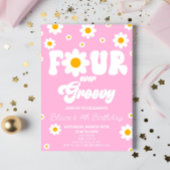 Retro Daisy Four Ever Groovy 4e verjaardagsfeestje Kaart