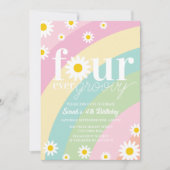 Retro Daisy Four Ever Groovy Regenboog 4e Verjaard Kaart (Voorkant)