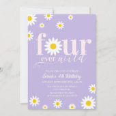 Retro Daisy Four Ever Wild Paarse 4e Verjaardag Kaart (Voorkant)