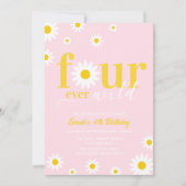 Retro Daisy Four Ever Wild Pink 4e verjaardag Kaart (Voorkant)