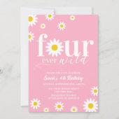 Retro Daisy Four Ever Wild Roze Wit 4e verjaardag Kaart (Voorkant)