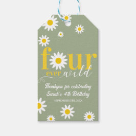 Retro Daisy Four Ever Wild Sage Green 4e verjaarda Cadeaulabel