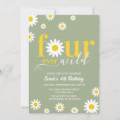 Retro Daisy Four Ever Wild Sage Green 4e verjaarda Kaart (Voorkant)