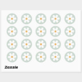 Retro daisy green boho paper borden ronde sticker (Vel)