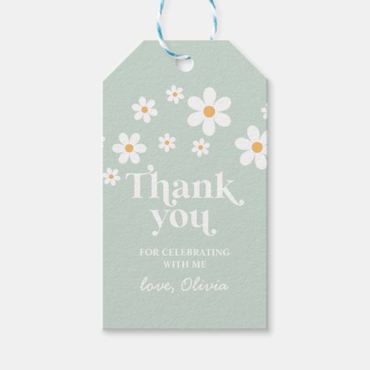 Retro Daisy groene boho bedank cadeau labels Cadeaulabel (Voorkant)