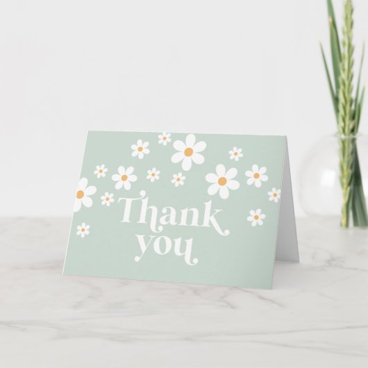 Retro Daisy groene boho dankkaart Bedankkaart (Voorkant)
