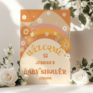 Retro daisy groovy baby shower welkom poster