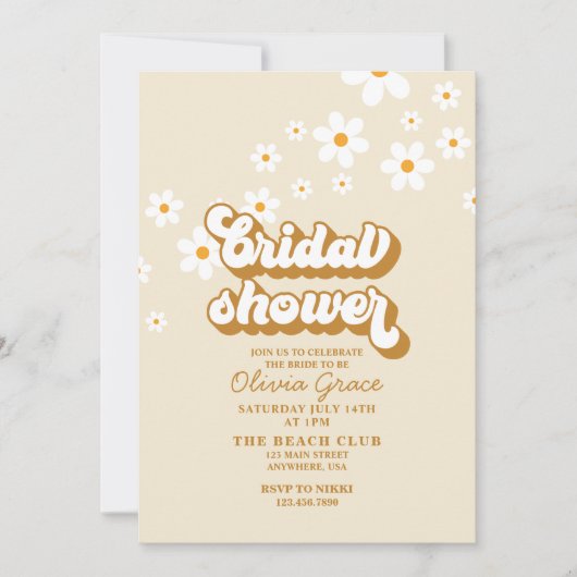 Retro Daisy Groovy brudal douche Uitnodiging (Voorkant)