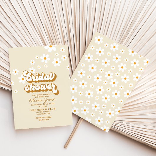 Retro Daisy Groovy bruiloft uitnodiging