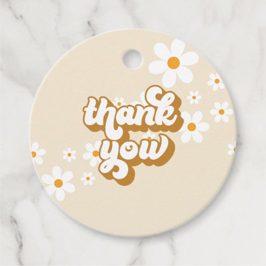 Retro Daisy Groovy bruiloftsfeest Bedankjes Labels (Voorkant)