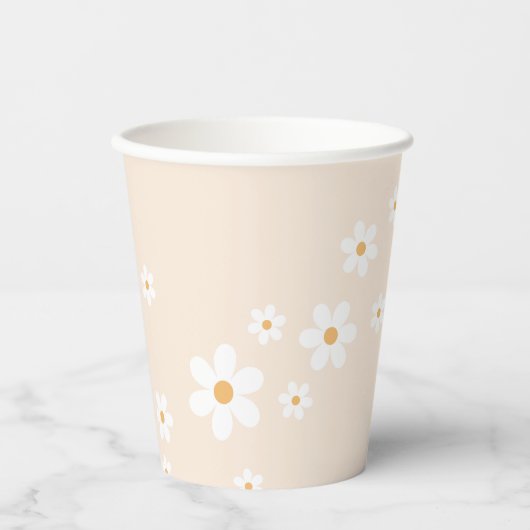Retro Daisy Groovy bruine Papieren Bekers (Voorkant)
