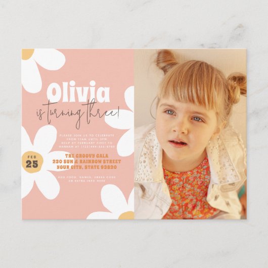 Retro Daisy Groovy Foto Birthday Budget Briefkaart (Voorkant)