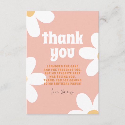 Retro Daisy Groovy Meisje Verjaardagsfeestje Bedankkaart (Voorkant)