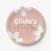 Retro Daisy Groovy Meisje Verjaardagsfeestje Papieren Bordje (Voorkant)